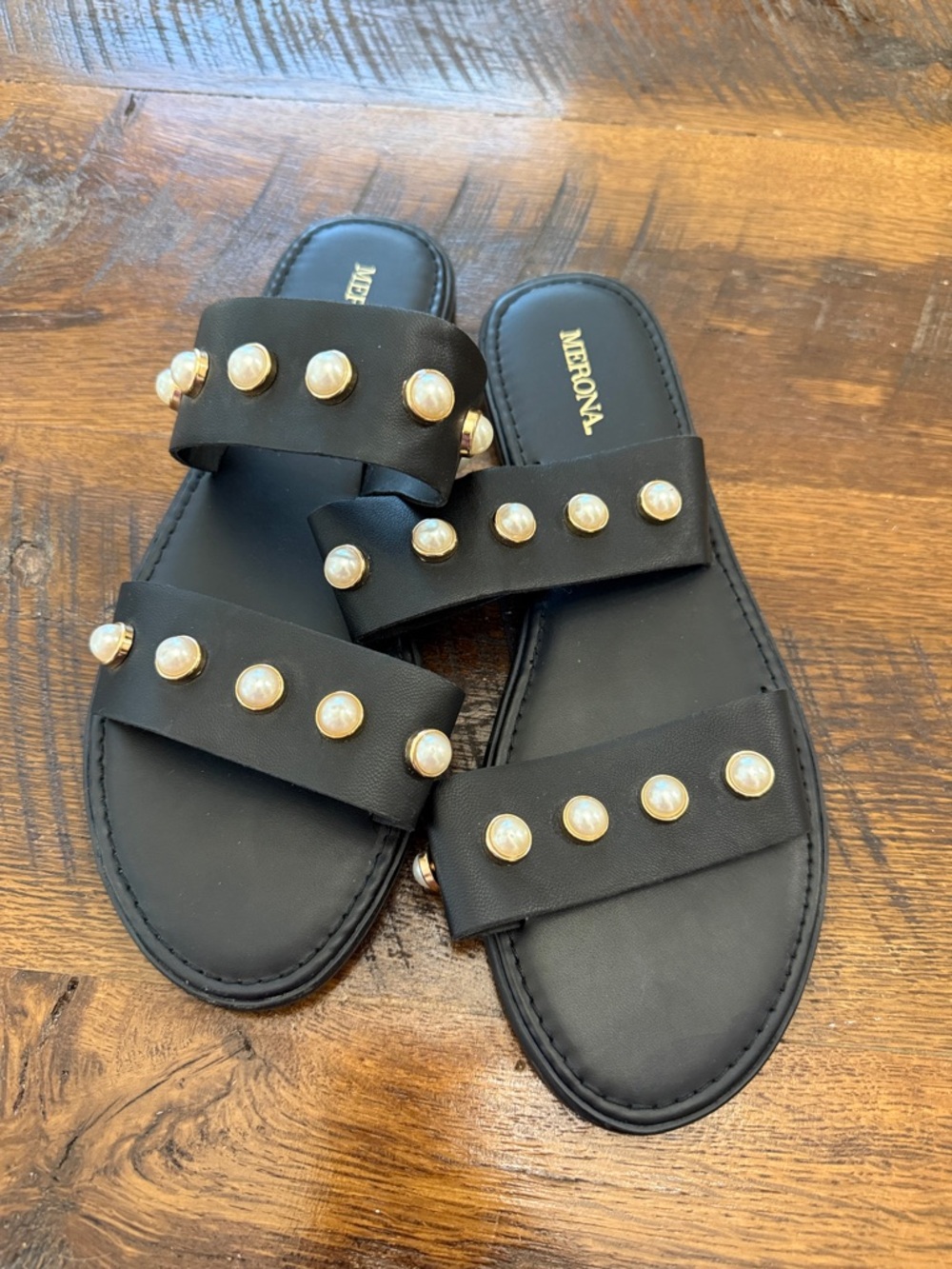 Merona Black Pearl-Accent Slide Sandals